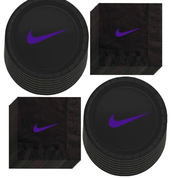 Sw00sh Plates | Black & Purple Basketball Party Paper Plates | Disposable 60 pcs - Picture 4 of 6